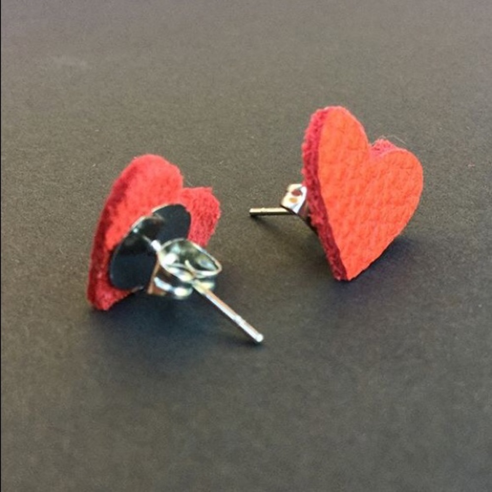 Handmade leather heart stud earrings